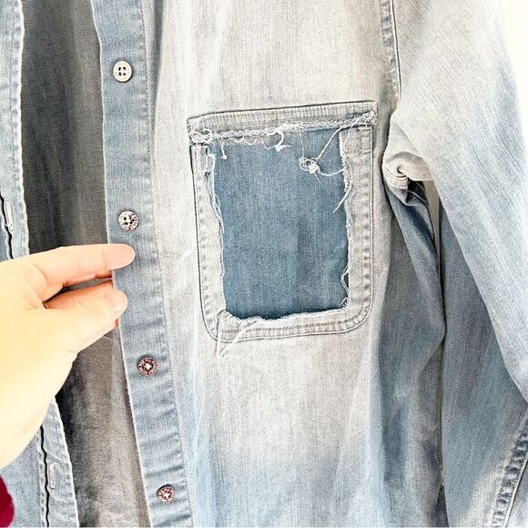 7 For All Mankind Distressed Denim Button Up - Picture 2 of 5